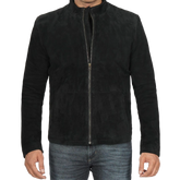 Men's Black Cafe Racer Suede Jacket