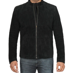 Men's Black Cafe Racer Suede Jacket