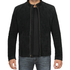 Men's Black Cafe Racer Suede Jacket