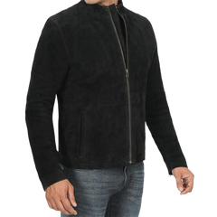 Men's Black Cafe Racer Suede Jacket