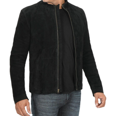 Men's Black Cafe Racer Suede Jacket