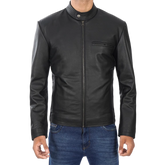 Men's Black Cowhide Leather Cafe Racer Jacket