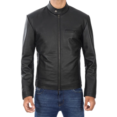 Men's Black Cowhide Leather Cafe Racer Jacket