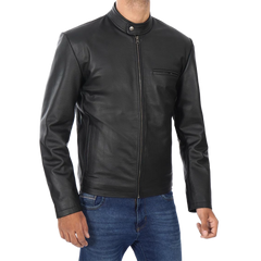 Men's Black Cowhide Leather Cafe Racer Jacket