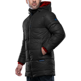 Men's Black Hooded 3/4 Length Insulated Parka – Winter Puffer Jacket