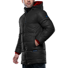 Men's Black Hooded 3/4 Length Insulated Parka – Winter Puffer Jacket