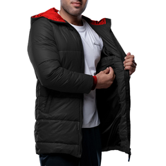 Men's Black Hooded 3/4 Length Insulated Parka – Winter Puffer Jacket