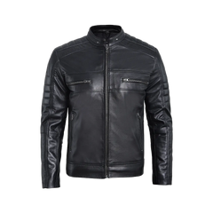 Men’s Black Lambskin Leather Cafe Racer Jacket – Sleek & Timeless