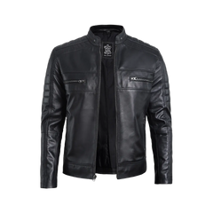 Men’s Black Lambskin Leather Cafe Racer Jacket – Sleek & Timeless