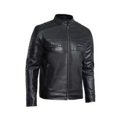 Men’s Black Lambskin Leather Cafe Racer Jacket – Sleek & Timeless