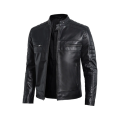 Men’s Black Lambskin Leather Cafe Racer Jacket – Sleek & Timeless