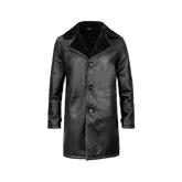Men's Black Leather Long Shearling Coat