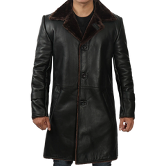Men's Black Real Leather Shearling Coat