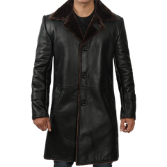 Men's Black Real Leather Shearling Coat