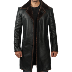Men's Black Real Leather Shearling Coat
