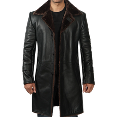 Men's Black Real Leather Shearling Coat