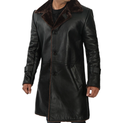 Men's Black Real Leather Shearling Coat