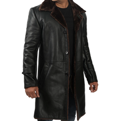Men's Black Real Leather Shearling Coat