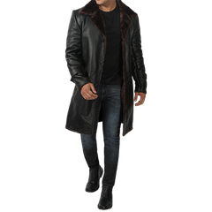 Men's Black Real Leather Shearling Coat