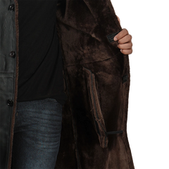 Men's Black Real Leather Shearling Coat