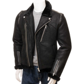 Men’s Black Shearling Biker Jacket