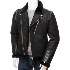 Men’s Black Shearling Biker Jacket