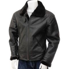 Men’s Black Sheepskin Aviator Jacket