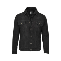 Men's Black Suede Shirt Collar Jacket