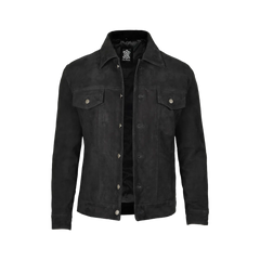 Men's Black Suede Shirt Collar Jacket