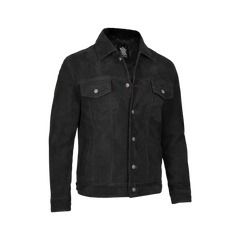 Men's Black Suede Shirt Collar Jacket