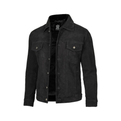 Men's Black Suede Shirt Collar Jacket