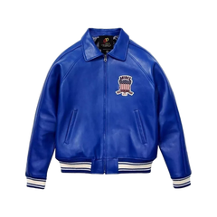 Men's Blue Avirex Leather Bomber Jacket American Flight Leather Jacket