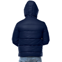 Men's Blue Puffer Jacket with Hood - Down Insulation