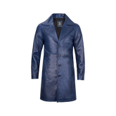 Men's Blue Real Leather 3 4 Length Car Coat