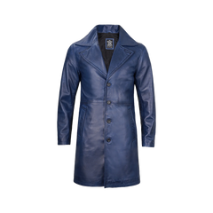 Men's Blue Real Leather 3 4 Length Car Coat