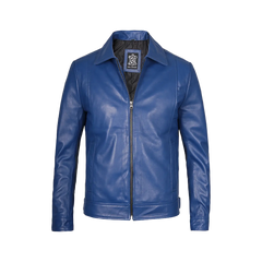 Men's Blue Real Leather Harrington Jacket