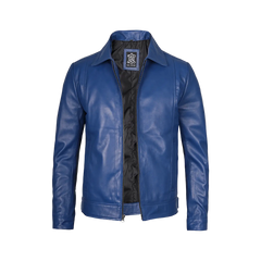 Men's Blue Real Leather Harrington Jacket
