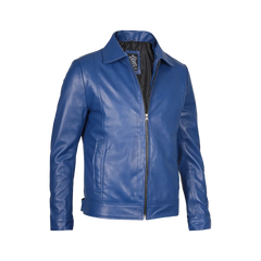 Men's Blue Real Leather Harrington Jacket