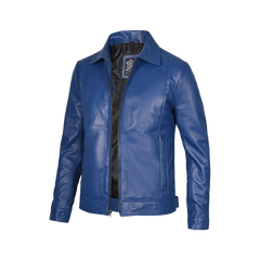 Men's Blue Real Leather Harrington Jacket
