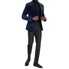 Men's Blue Velvet Prom Suit with Shawl Lapel