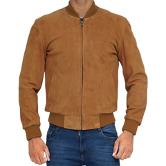 Men's Bomber Light Brown Suede Jacket