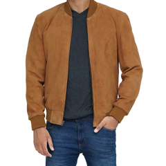 Men's Bomber Light Brown Suede Jacket