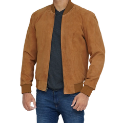 Men's Bomber Light Brown Suede Jacket