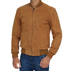 Men's Bomber Light Brown Suede Jacket