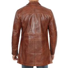 Men's Tall Brown Cognac 3 4 Length Leather Car Coat
