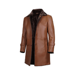 Men's Brown Real Leather Shearling Coat