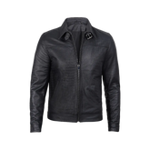Men's Calfskin Alligator Texturing Premium Black Leather Jacket