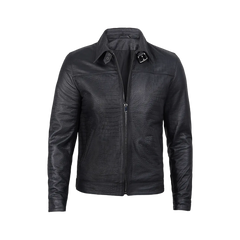 Men's Calfskin Alligator Texturing Premium Black Leather Jacket