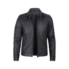 Men's Calfskin Alligator Texturing Premium Black Leather Jacket