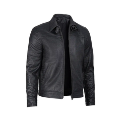 Men's Calfskin Alligator Texturing Premium Black Leather Jacket